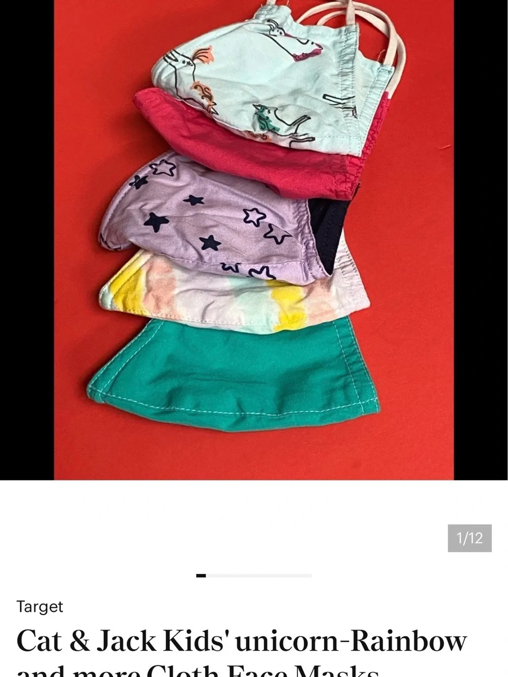 Cat & Jack Lot of 5 Kids Fabric Face Masks